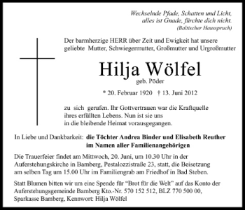 Anzeige von Hilja Wölfel von MGO