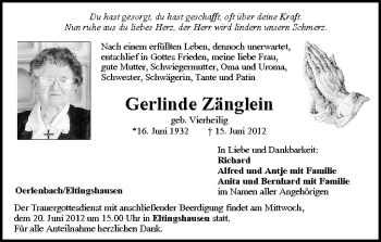 Anzeige von Gerlinde Zänglein von MGO