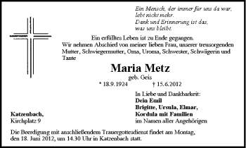 Anzeige von Maria Metz von MGO