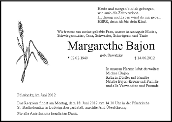 Anzeige von Margarethe Bajon von MGO