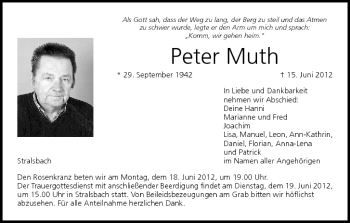 Anzeige von Peter Muth von MGO