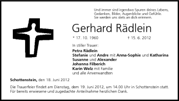 Anzeige von Gerhard Rädlein von MGO