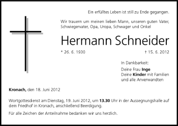 Anzeige von Hermann Schneider von MGO