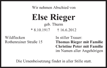 Anzeige von Else Rieger von MGO