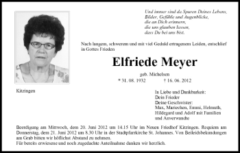 Anzeige von Elfriede Meyer von MGO