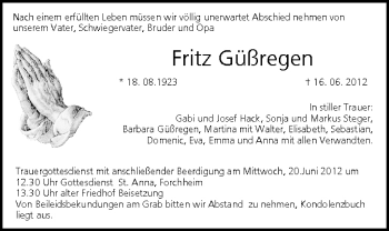 Anzeige von Fritz Güßregen von MGO