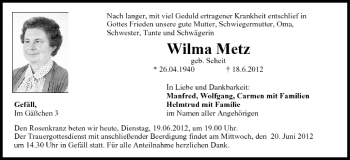 Anzeige von Wilma Metz von MGO