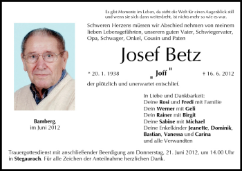Anzeige von Josef Betz von MGO