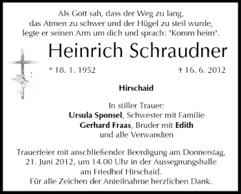 Anzeige von Heinrich Schraudner von MGO