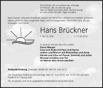 Anzeige von Hans Brückner von MGO