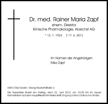 Anzeige von Rainer Maria Zapf von MGO