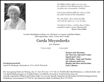 Anzeige von Gerda Meyerdierks von MGO