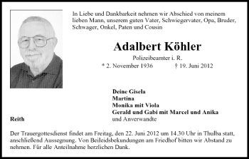 Anzeige von Adalbert Köhler von MGO
