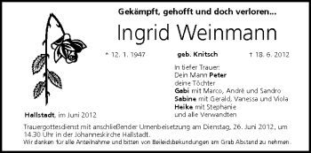 Anzeige von Ingrid Weinmann von MGO