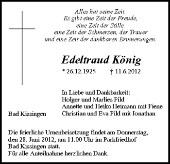 Anzeige von Edeltraud König von MGO
