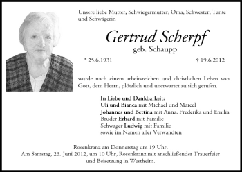 Anzeige von Gertrud Scherpf von MGO