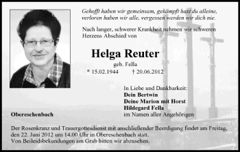 Anzeige von Helga Reuter von MGO