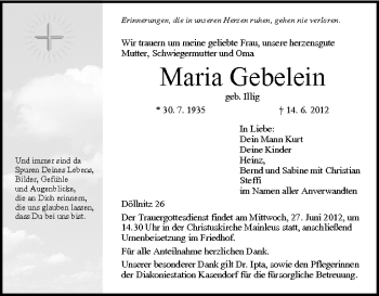 Anzeige von Maria Gebelein von MGO
