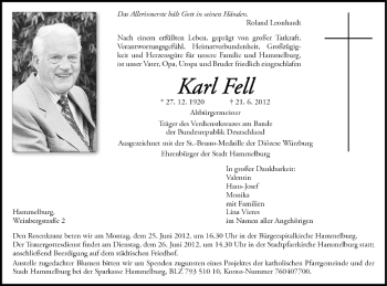 Anzeige von Karl Fell von MGO