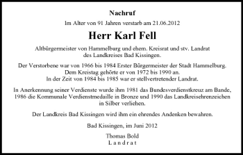 Anzeige von Karl Fell von MGO