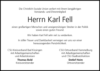 Anzeige von Karl Fell von MGO