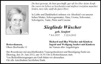 Anzeige von Sieglinde Wüscher von MGO