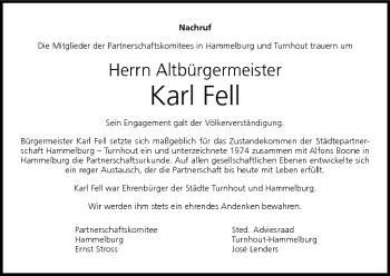 Anzeige von Karl Fell von MGO