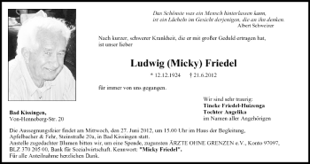 Anzeige von Ludwig Friedel von MGO