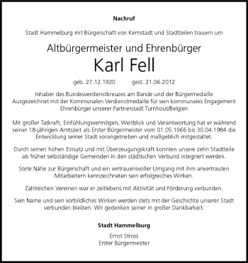 Anzeige von Karl Fell von MGO