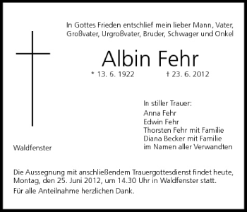 Anzeige von Albin Fehr von MGO