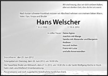 Anzeige von Hans Welscher von MGO