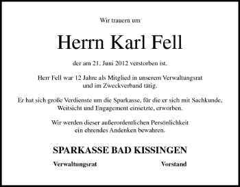 Anzeige von Karl Fell von MGO