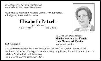 Anzeige von Elisabeth Patzelt von MGO