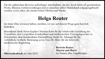 Anzeige von Helga Reuter von MGO