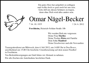 Anzeige von Otmar Nägel-Becker von MGO