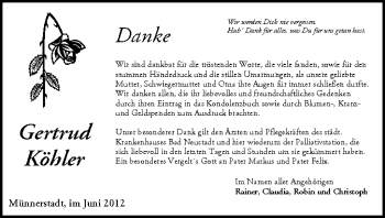 Anzeige von Gertrud Köhler von MGO