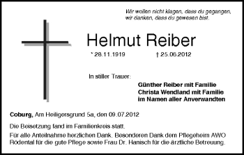 Anzeige von Helmut Reiber von MGO