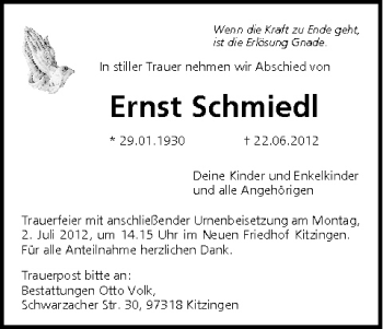Anzeige von Ernst Schmiedl von MGO