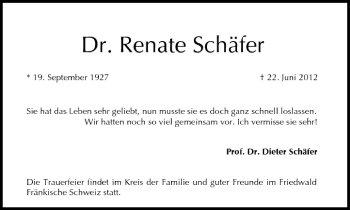 Anzeige von Renate Schäfer von MGO