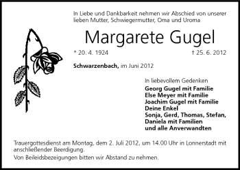 Anzeige von Margarete Gugel von MGO