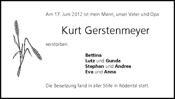 Anzeige von Kurt Gerstenmeyer von MGO