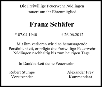 Anzeige von Franz Schäfer von MGO