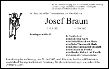 Anzeige von Josef Braun von MGO
