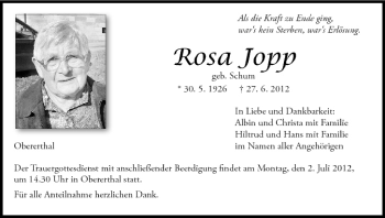 Anzeige von Rosa Jopp von MGO