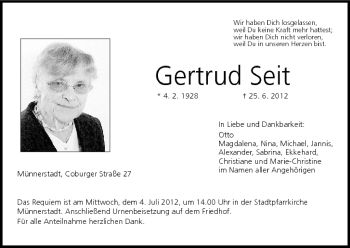 Anzeige von Gertrud Seit von MGO