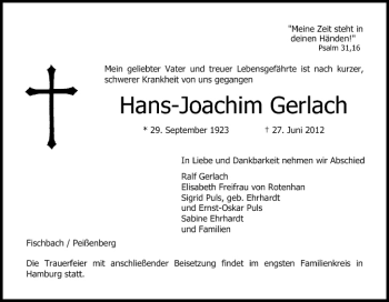 Anzeige von Hans-Joachim Gerlach von MGO