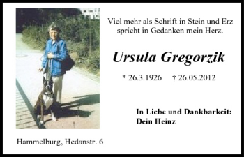 Anzeige von Ursula Gregorzik von MGO