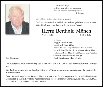 Anzeige von Berthold Mönch von MGO