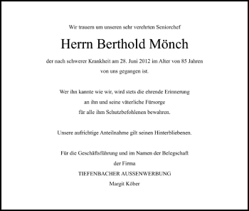 Anzeige von Berthold Mönch von MGO