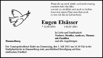 Anzeige von Eugen Elsässer von MGO